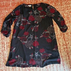 Maurices Black Tunic Dress with Red and Gray Floral Print